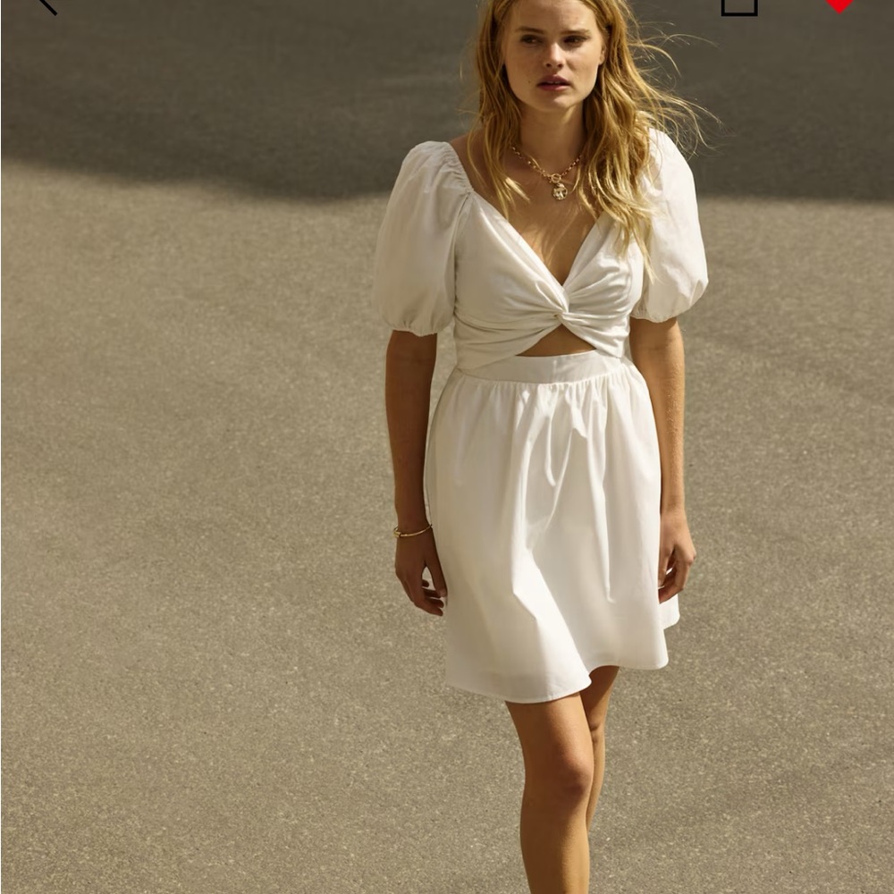 H&M White Puff Sleeve Mini Dress